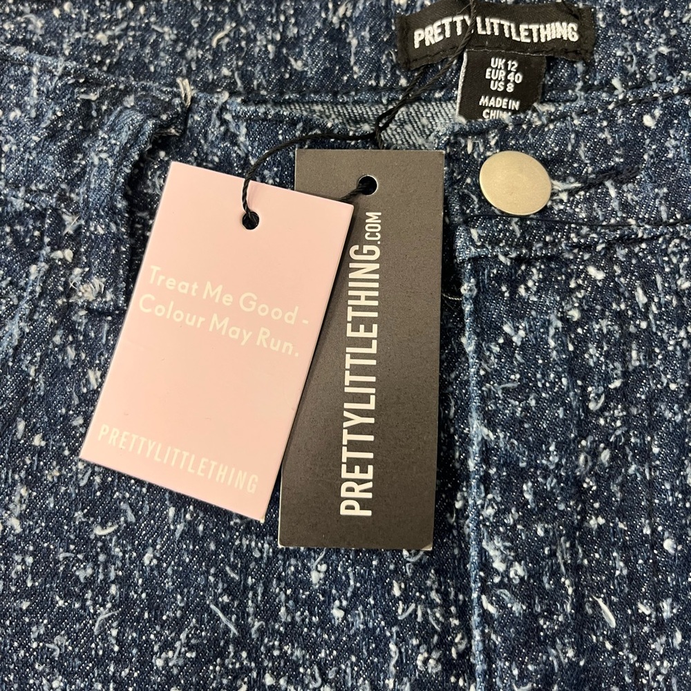 PrettyLittleThing Blue Bobble Texture High Waist Straight Leg Jeans Size 8 - Picture 10 of 12